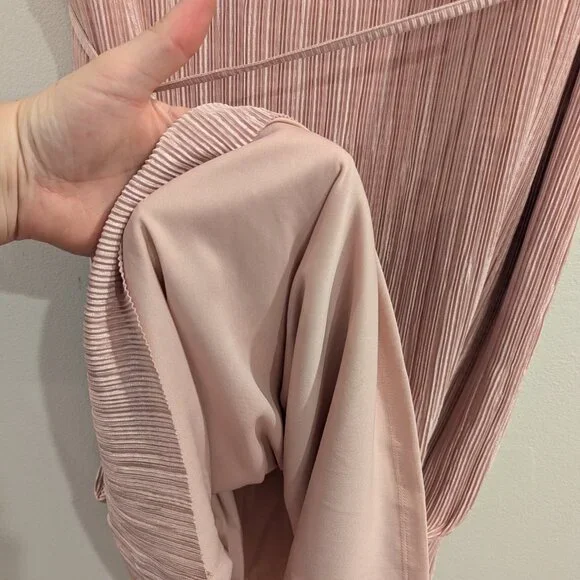 ANNE KLEIN Nwt Crinkled Satin Blush Dress 16 Sleeveless Waist Tie Midi Length - Picture 5 of 12